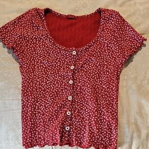 Brandy Melville/John Galt Red Floral Button-Down Shirt Top